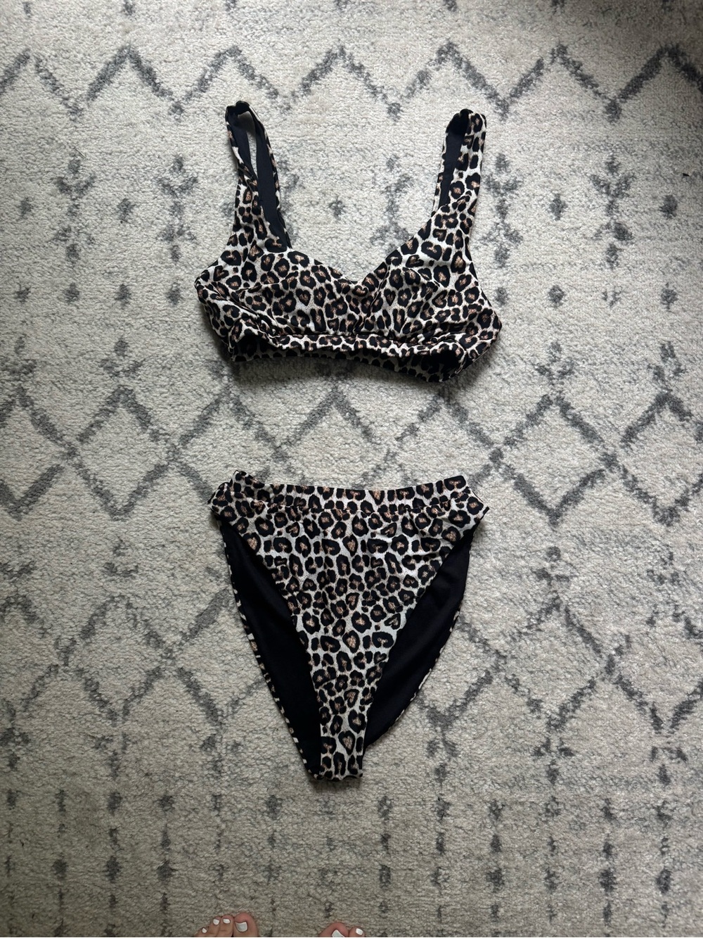 Pink Lily Leopard Print High-Waist Bikini - Black/Tan